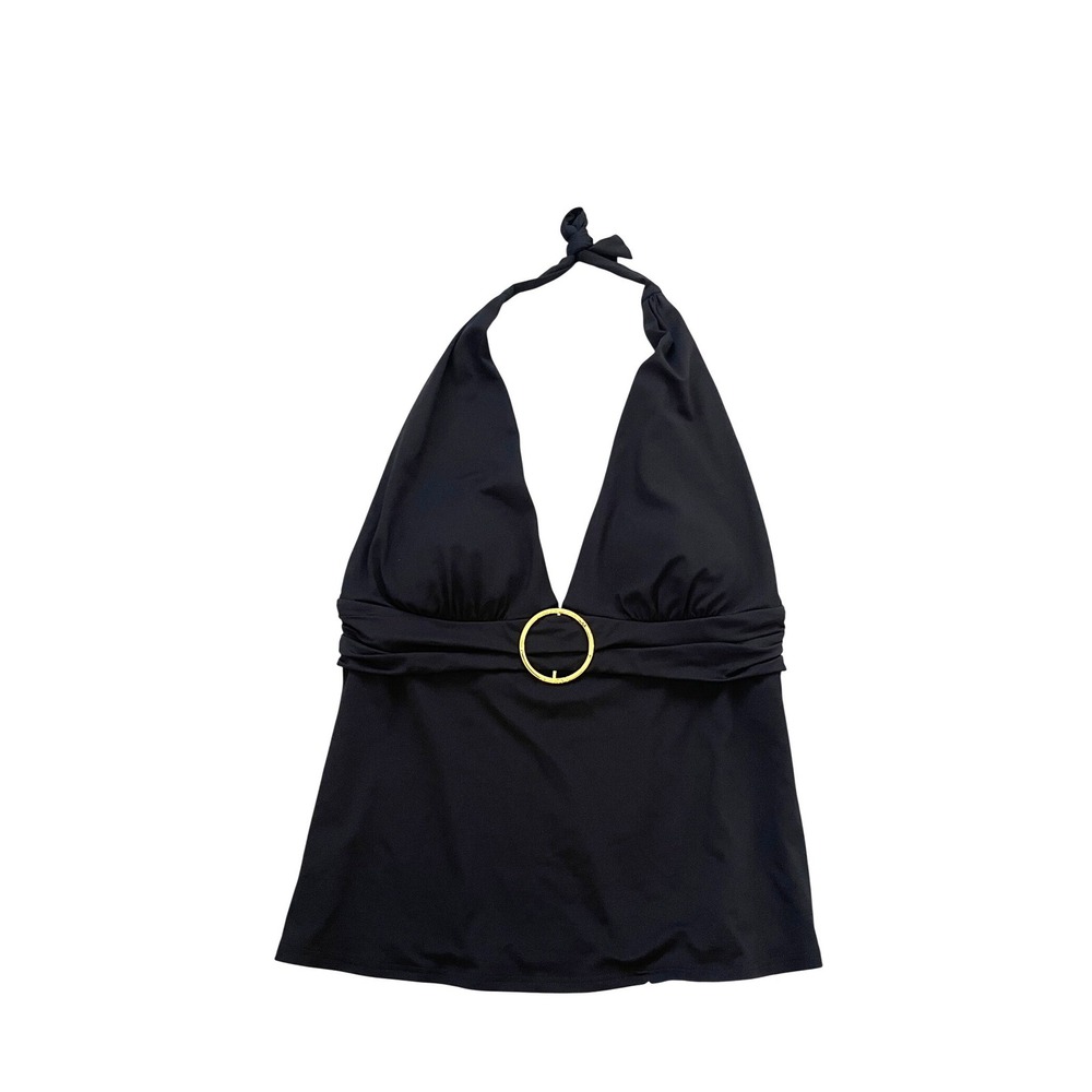 Black Halter Tankini Top Gold O-Ring Size 12 by Lauren Ralph Lauren